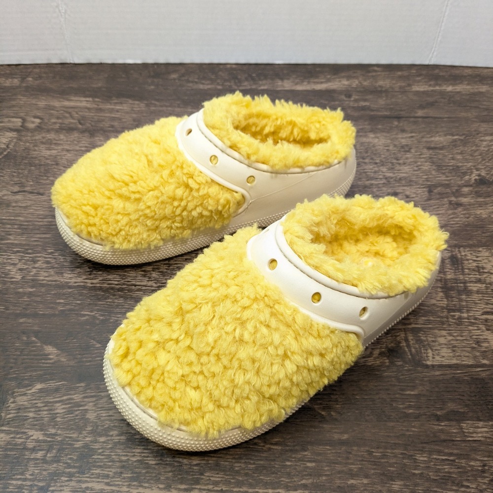 Crocs The Thing Fuzzy Clogs Sunflower Yellow M7 W9 211327 Sherpa Winter Dopamine